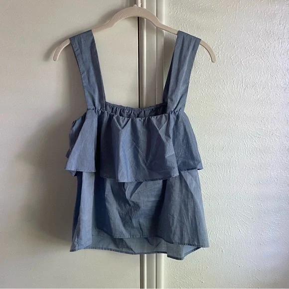 Who What Wear Tiered Chambray Blue Tank Top - Picture 6 of 16